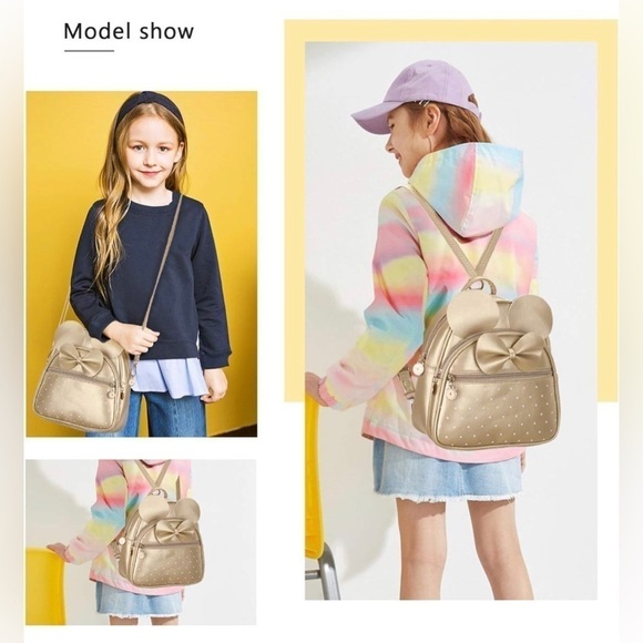 Girls Bowknot Polka Dot Cute Mini Backpack Convertible Shoulder Bag Purse - Picture 7 of 12